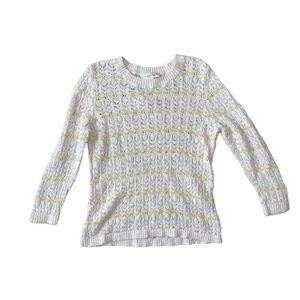 Christopher & Banks Textured Open Knit Sweater White Yellow Trim Women’s M
